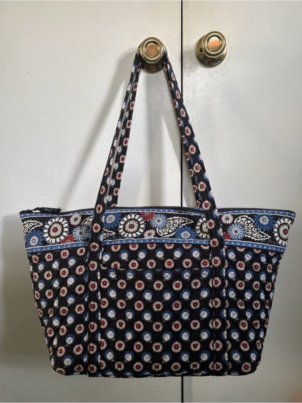 Vera Bradley Night Owl Large Zipper Top Tote with 6 Interior Pockets All Around